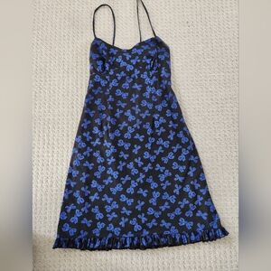Cute Blue And Black Bow Print Sundress